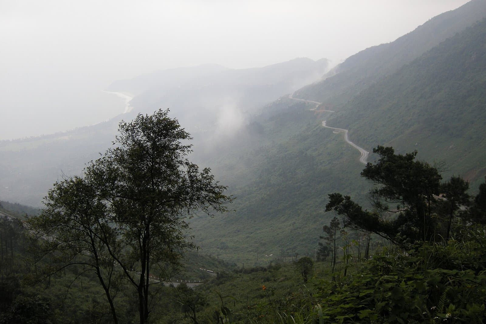 雲霧籠罩的海雲關山坡與蜿蜒公路